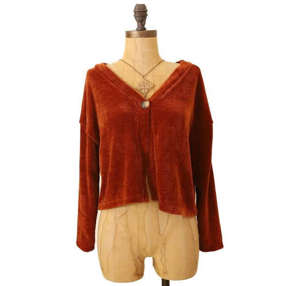 Good Luck Girl Velvety One Button Top Size XL Juniors Rust Orange 3/4 Sleeve B9 - Picture 1 of 5
